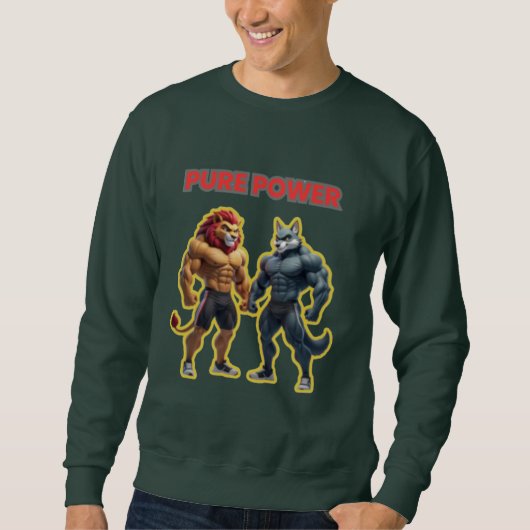 Pure Power – Strong Animal Muscle Cartoon Design スウェットシャツ (正面)