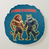 Pure Power – Strong Animal Muscle Cartoon Design ラウンドクッション (正面)