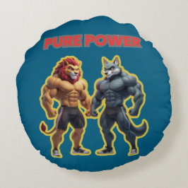 Pure Power – Strong Animal Muscle Cartoon Design ラウンドクッション