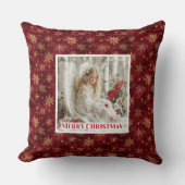 Pure Red and Gold Angel Art Victorian Christmas クッション (正面)