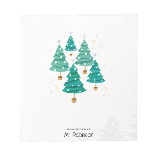 Pure Watercolor Christmas Trees 先生用メモ帳 ノートパッド (正面)