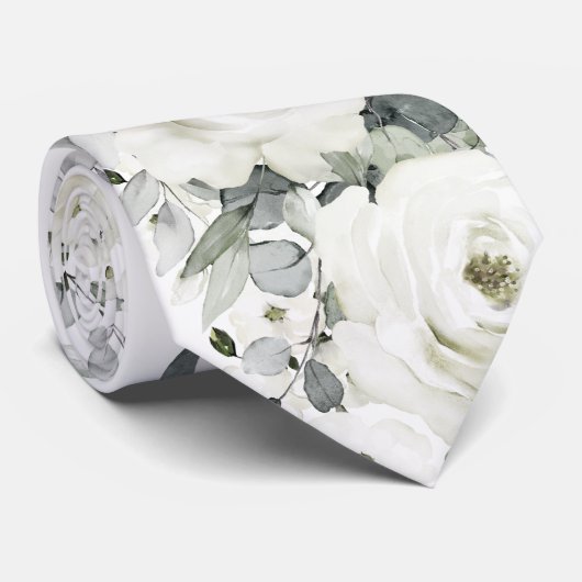 Pure White Desdemona Roses & Eucalyptus Wedding ネクタイ (ロール)