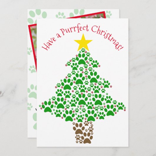 Purfectクリスマスかわいい猫のポープリントツリー写真 シーズンカード (正面/裏面)