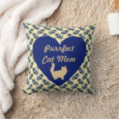 Purfect Cat Mom Blueと金ゴールドハートフローラ黄 クッション (ブランケット)