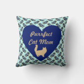 Purfect Cat Mom Blueと金ゴールドハートフローラBlue クッション (裏面)