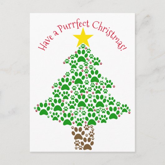 Purfect Christmas おもしろい Cat Pawプリント写真 シーズンポストカード (正面)
