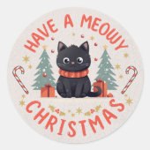 Purfect Meowy Christmas Black Cat ラウンドシール (正面)