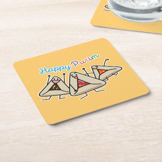 PurimはペストリーSameach Oznei Hamanをhamantaschen スクエアペーパーコースター (アングル)