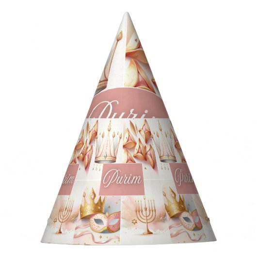 Purim Jewish Esther Pink Gold Watercolor Cute パーティーハット (正面)