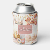 Purim Jewish Esther Pink Gold Watercolor Cute 缶クーラー (缶裏面)