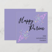 Purim Purple Neon Party Hat Mishloach Manot Name シーズンカード (正面/裏面)
