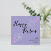 Purim Purple Neon Party Hat Mishloach Manot Name シーズンカード (スタンド正面)