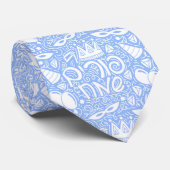 Purim Tie in Blue & White with Hebrew Happy Purim ネクタイ (ロール)