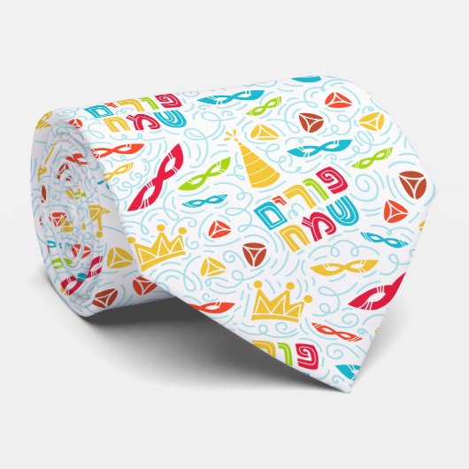 Purim Tie with Hebrew "Happy Purim" Text ネクタイ (ロール)