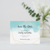 Purist Blue Water Color Geometric日付を保存 ポストカード (スタンド正面)