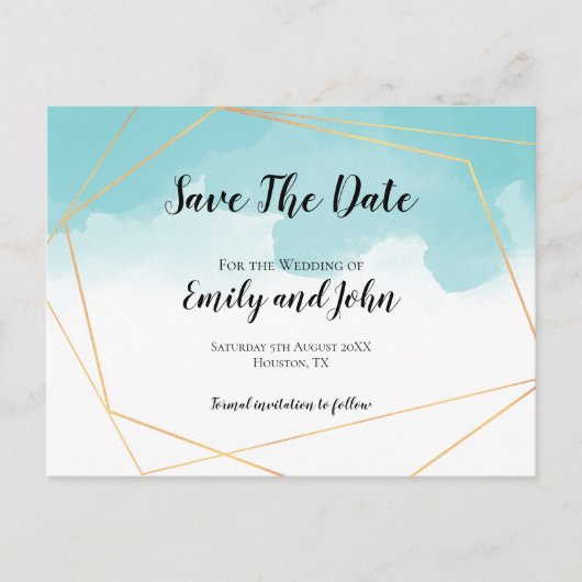 Purist Blue Water Color Geometric日付を保存 ポストカード (正面)