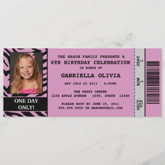 Purplのシマウマのイベントのチケットの誕生日のパーティの招待状 招待状