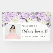 Purpl白素朴フローラ写真甘い16パーティー 横断幕 (横)