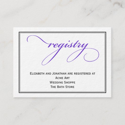 Purpleスクリプトの結婚レジストリ情報カード エンクロージャーカード (正面)