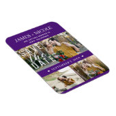 Purpleモダン王室の Save the Date 結婚 of 3枚の写真 マグネット (右側)