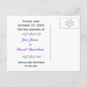 Purple日付のポストカー結婚ドテンプレートを保存 案内ポストカード (裏面)