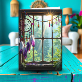 Purple かわいらし Dreamcatcher in Window誕生日 カード