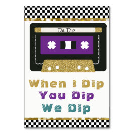 Purple|のティール（緑がかった色） |の金ゴールドの80年代レトロカセットすくいの印 テーブルナンバー