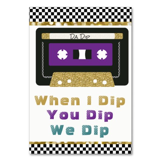 Purple|のティール(緑がかった色) |の金ゴールドの80年代レトロカセットすくいの印 テーブルナンバー (正面)