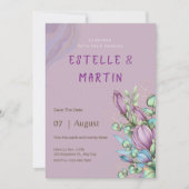 Purple モダン Save The Date Card招待状 セーブザデート (正面)