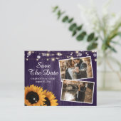 Purple 素朴 Sunflower日付写真を保存 案内ポストカード (スタンド正面)
