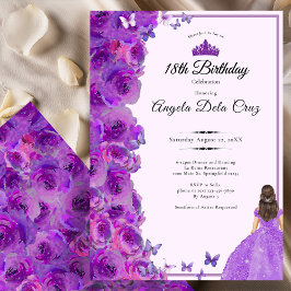 Purple 18th Birthday Roses and Dress Debut 招待状
