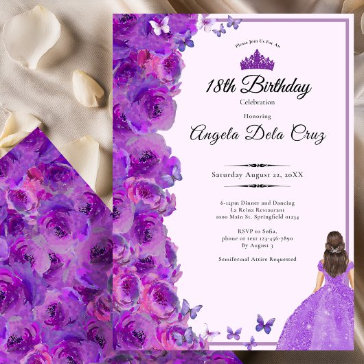 Purple 18th Birthday Roses and Dress Debut 招待状