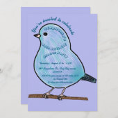 Purple 45th Birthday Cute Bird Dinner Party  招待状 (正面/裏面)