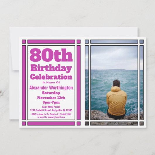 Purple 80th Birthday Partyへの招待 招待状 (正面)