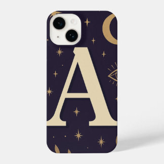 "Purple A Letter Phone Case – Cute Starry Design, iPhone 14ケース