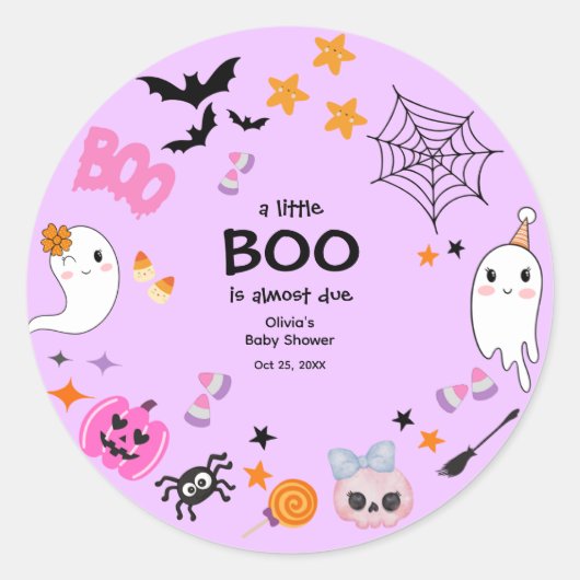 Purple A Little Boo Cute Halloween Baby Shower ラウンドシール (正面)