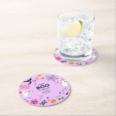 Purple A Little Boo Cute Halloween Baby Shower ラウンドペーパーコースター (インサイチュ)