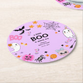 Purple A Little Boo Cute Halloween Baby Shower ラウンドペーパーコースター (アングル)