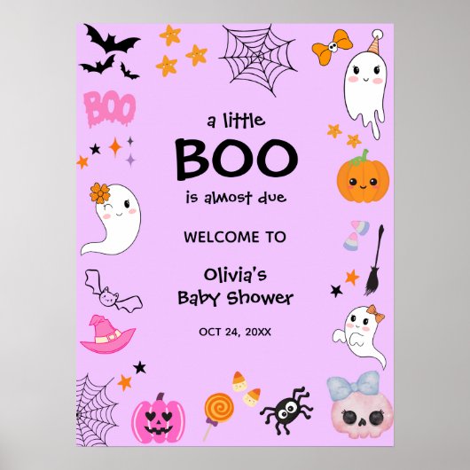 Purple A Little Boo Halloween Baby Shower Welcome  ポスター (正面)