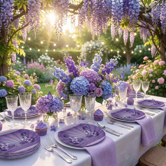 Purple Abstract Butterfly with Radiant Wings ペーパープレート