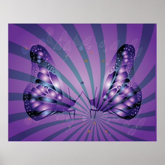 Purple Abstract Butterfly with Radiant Wings ポスター (正面)