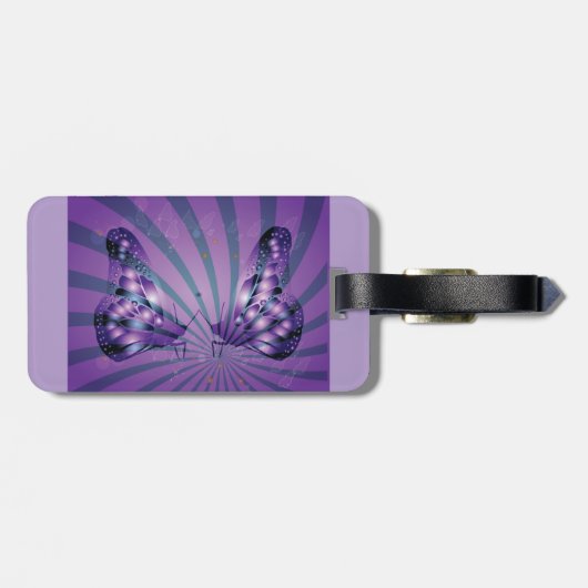 Purple Abstract Butterfly with Radiant Wings ラゲッジタグ (裏面横)
