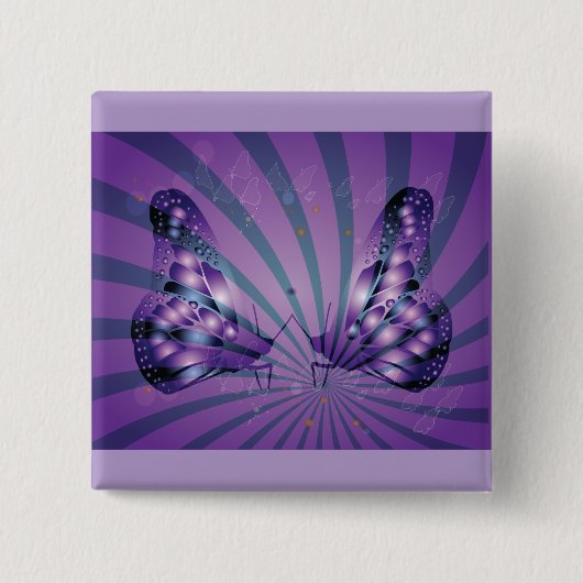 Purple Abstract Butterfly with Radiant Wings 缶バッジ (正面)