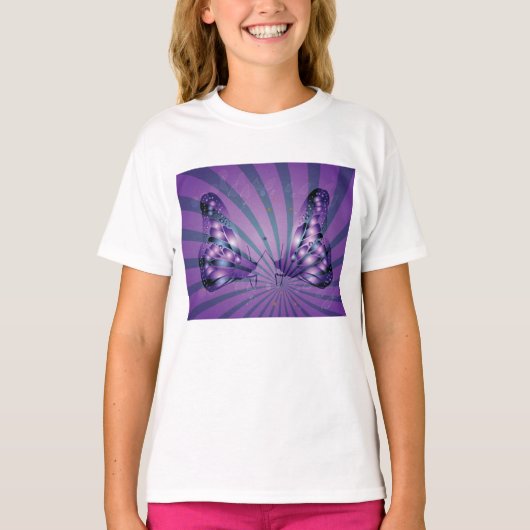 Purple Abstract Butterfly with Radiant Wings Tシャツ (正面)