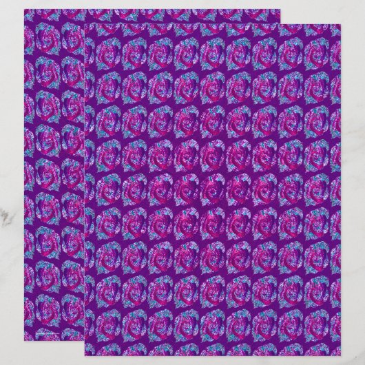 Purple Abstract Roses Scrapbook Paper 2-Sided Page (正面/裏面)