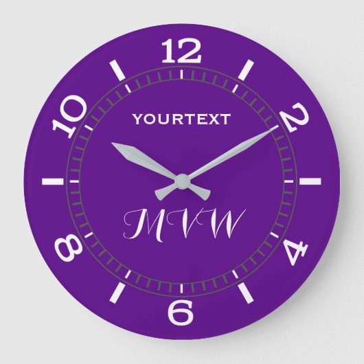 Purple Accent Decor Dial Easily Personalized ラージ壁時計 (正面)