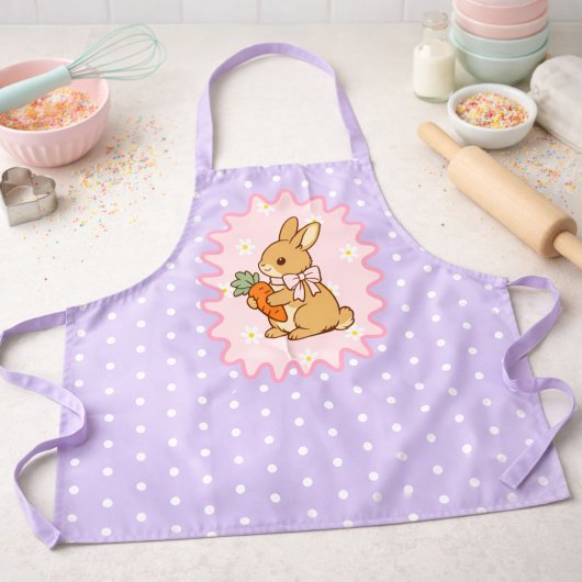 Purple Adorable Bunny Carrot & Daisy  エプロン