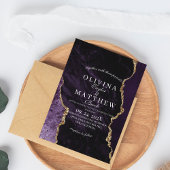 Purple Agate & 結婚金ゴールドのスクリプ結婚ト 招待状