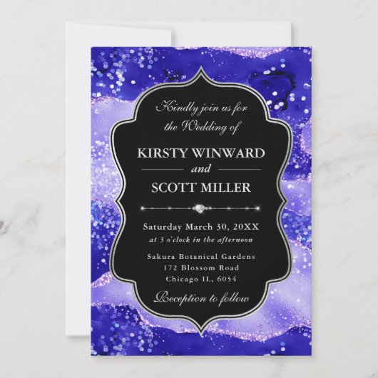 Purple Agate Glitter Glam Elegant Wedding 招待状 (正面)
