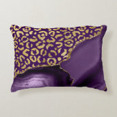 Purple Agate Gold Glitter Leopard Spots アクセントクッション (正面)